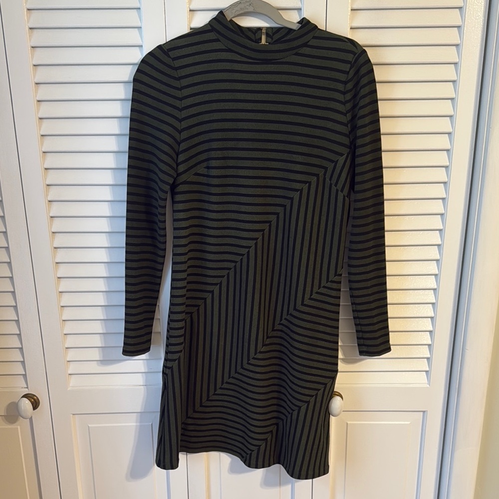 Striped Black and Green Long Sleeve Dress